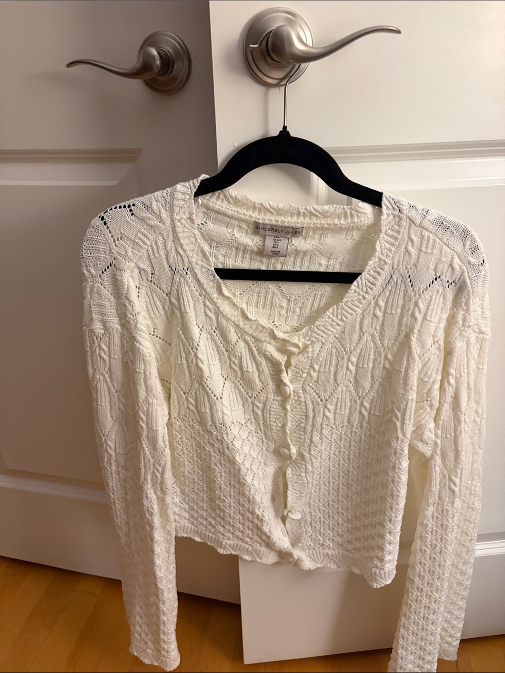 Sincerly Jules Cream Open-Knit Button Cardigan